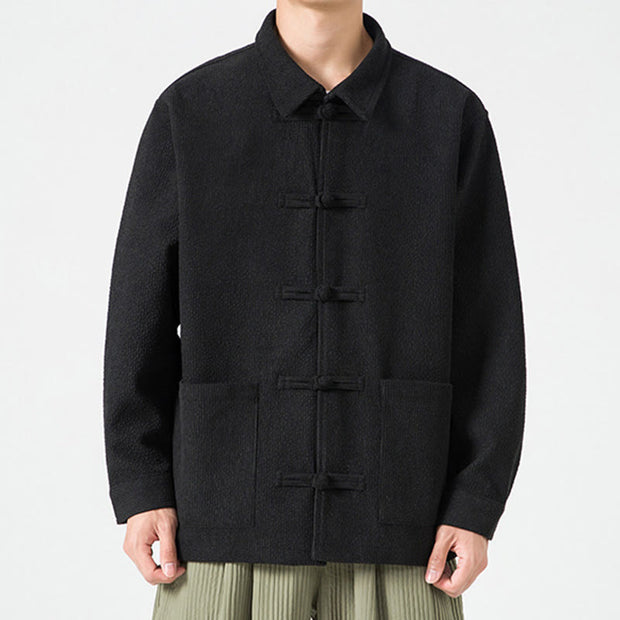 Buddha Stones Long Sleeve Frog-button Design Men's Polyester Jacket Shirt With Pockets - image 19