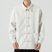 Buddha Stones Long Sleeve Frog-button Design Men's Polyester Jacket Shirt With Pockets - White - US/UK/AU46，EU56 (5XL) - image 20