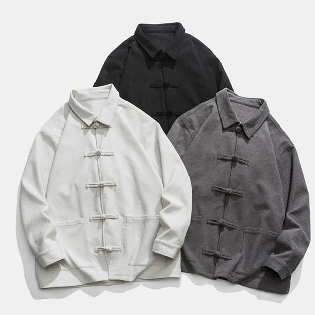 Buddha Stones Long Sleeve Frog-button Design Men's Polyester Jacket Shirt With Pockets - image 29