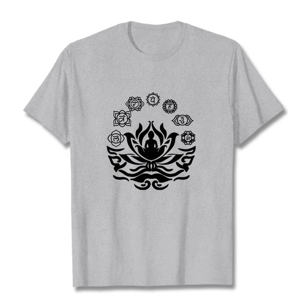 Buddha Stones OM Symbol Sanskrit Mantras Buddha Lotus Flower Design Tee T-shirt - LightGrey - 2XL - image 20