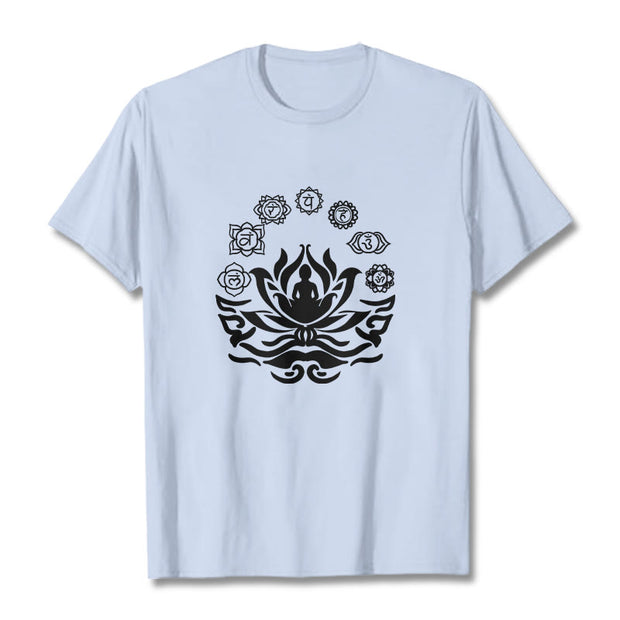 Buddha Stones OM Symbol Sanskrit Mantras Buddha Lotus Flower Design Tee T-shirt - LightCyan - 2XL - image 11