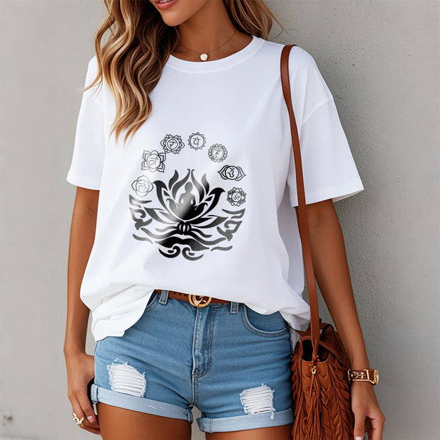 Buddha Stones OM Symbol Sanskrit Mantras Buddha Lotus Flower Design Tee T-shirt - image 3