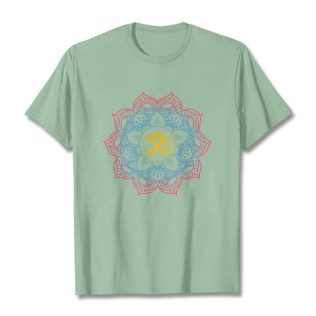Buddha Stones Lotus-shaped Mandala OM Symbol Design Tee T-shirt - PaleGreen - 2XL - image 18