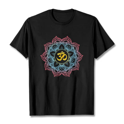 Buddha Stones Lotus-shaped Mandala OM Symbol Design Tee T-shirt - Black - 2XL - image 1