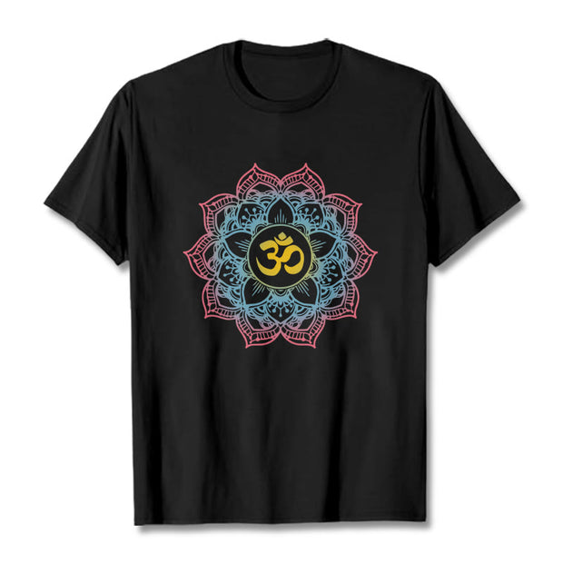 Buddha Stones Lotus-shaped Mandala OM Symbol Design Tee T-shirt - Black - 2XL - image 1