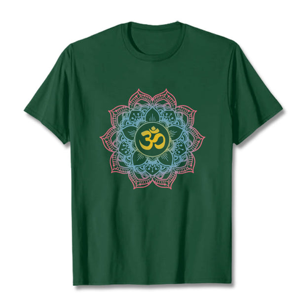 Buddha Stones Lotus-shaped Mandala OM Symbol Design Tee T-shirt - ForestGreen - 2XL - image 6