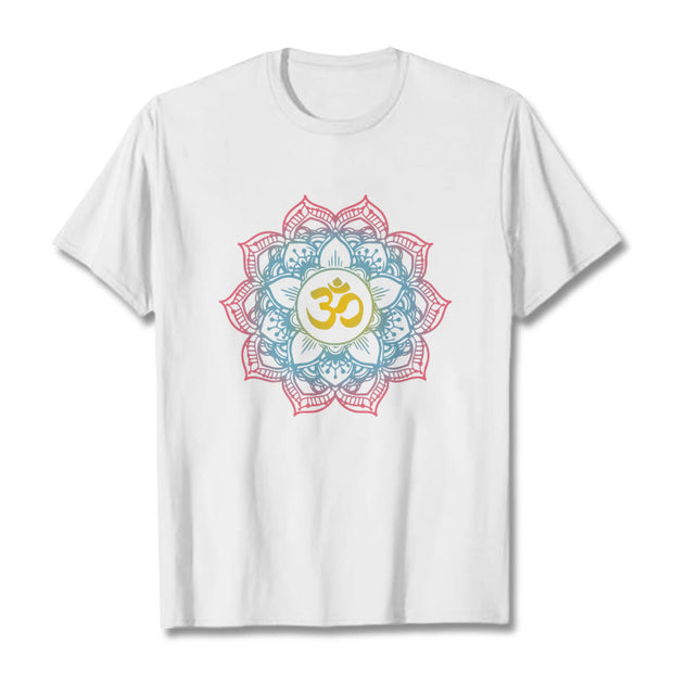 Buddha Stones Lotus-shaped Mandala OM Symbol Design Tee T-shirt - White - 2XL - image 8