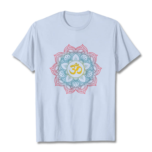 Buddha Stones Lotus-shaped Mandala OM Symbol Design Tee T-shirt - LightCyan - 2XL - image 11