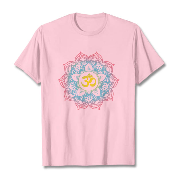 Buddha Stones Lotus-shaped Mandala OM Symbol Design Tee T-shirt - LightPink - 2XL - image 16