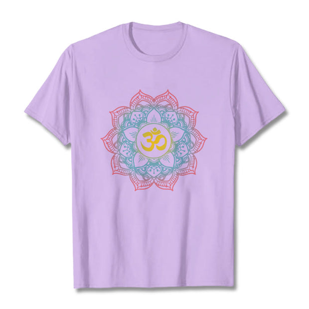 Buddha Stones Lotus-shaped Mandala OM Symbol Design Tee T-shirt - Plum - 2XL - image 14