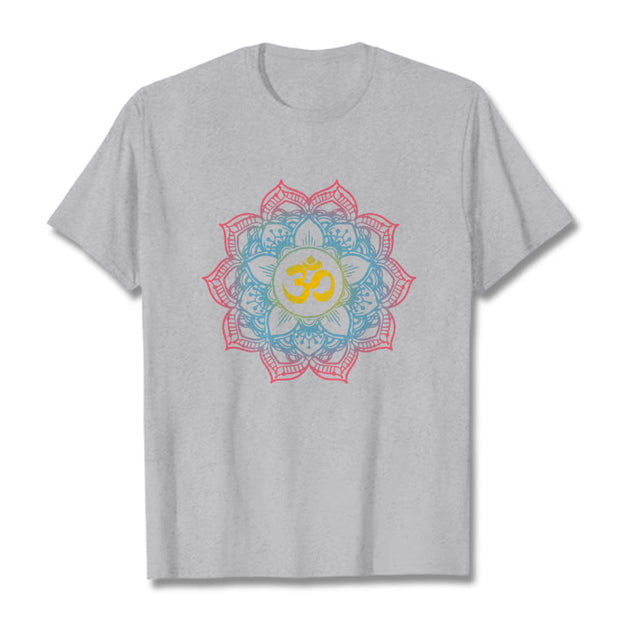 Buddha Stones Lotus-shaped Mandala OM Symbol Design Tee T-shirt - LightGrey - 2XL - image 20
