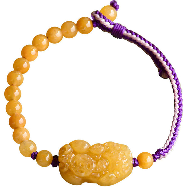 Buddha Stones Golden Silk Jade Beads PiXiu Wealth Bracelet - image 11