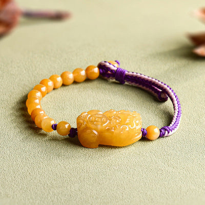 Buddha Stones Golden Silk Jade Beads PiXiu Wealth Bracelet - Golden Silk Jade(Wrist Circumference: 14-18cm) - image 1