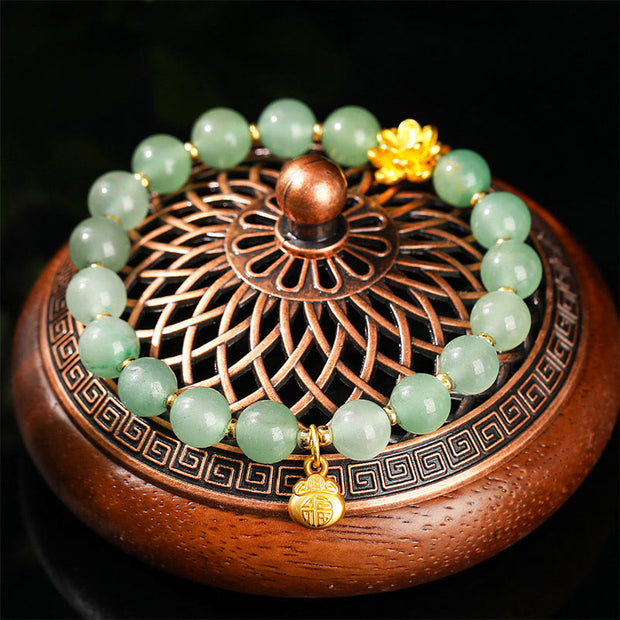Buddha Stones Natural Jade Green Aventurine Gourd Fu Character Luck Bracelet - image 10