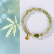 Buddha Stones Natural Jade Green Aventurine Gourd Fu Character Luck Bracelet - image 5