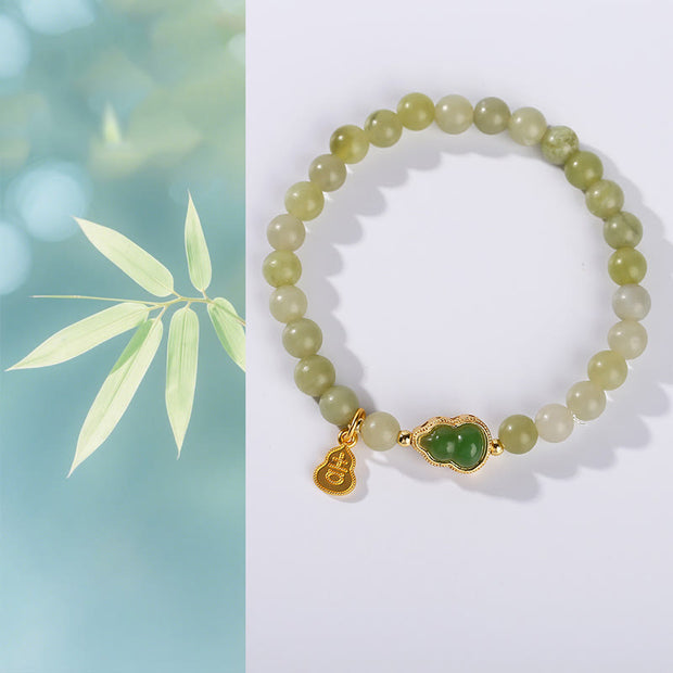 Buddha Stones Natural Jade Green Aventurine Gourd Fu Character Luck Bracelet - image 5
