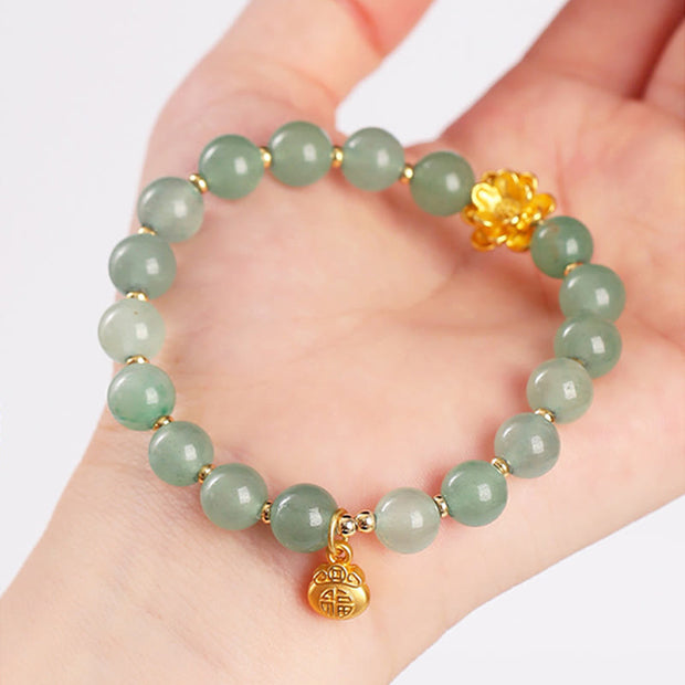Buddha Stones Natural Jade Green Aventurine Gourd Fu Character Luck Bracelet - image 12