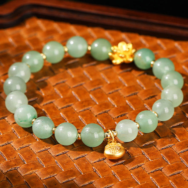 Buddha Stones Natural Jade Green Aventurine Gourd Fu Character Luck Bracelet - image 11