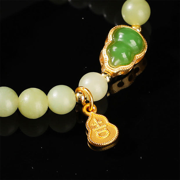 Buddha Stones Natural Jade Green Aventurine Gourd Fu Character Luck Bracelet - image 13