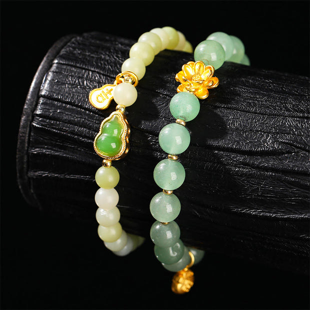 Buddha Stones Natural Jade Green Aventurine Gourd Fu Character Luck Bracelet - image 2