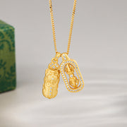 Buddha Stones 925 Sterling Silver PiXiu Dorje Vajra Wealth Necklace Pendant - Golden - Pixiu Vajra - image 1