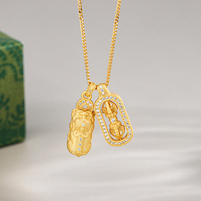 Buddha Stones 925 Sterling Silver PiXiu Dorje Vajra Wealth Necklace Pendant - Golden - Pixiu Vajra - image 1