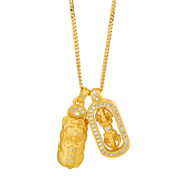 Buddha Stones 925 Sterling Silver PiXiu Dorje Vajra Wealth Necklace Pendant - image 4