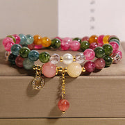 Buddha Stones Tourmaline Purple Jade Aquamarine Jade Copper Coin Positive Bracelet - Tourmaline(Wrist Circumference: 14-15cm) - image 1
