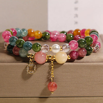 Buddha Stones Tourmaline Purple Jade Aquamarine Jade Copper Coin Positive Bracelet - Tourmaline(Wrist Circumference: 14-15cm) - image 1
