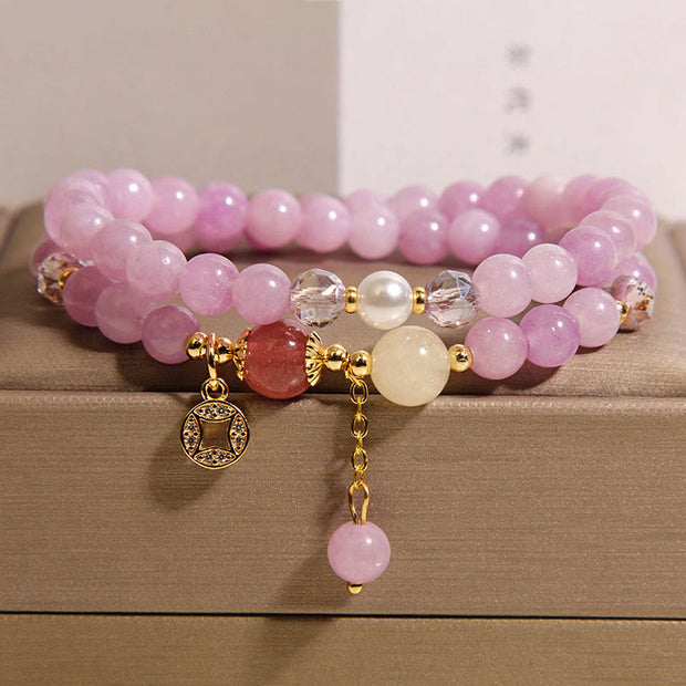 Buddha Stones Tourmaline Purple Jade Aquamarine Jade Copper Coin Positive Bracelet - Purple Jade(Wrist Circumference: 14-15cm) - image 5