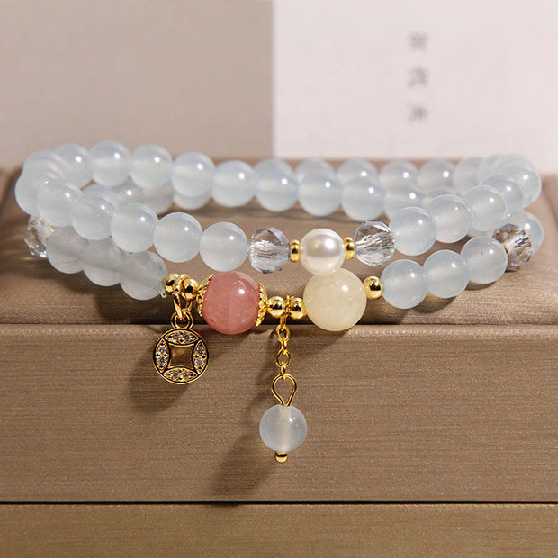FREE Today: Positive Protection Tourmaline Purple Jade Aquamarine Copper Coin Double Wrap Bracelet - Aquamarine(Wrist Circumference: 14-15cm) - image 6