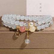 Buddha Stones Tourmaline Purple Jade Aquamarine Jade Copper Coin Positive Bracelet - Aquamarine(Wrist Circumference: 14-15cm) - image 7