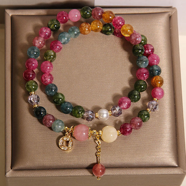 Buddha Stones Tourmaline Purple Jade Aquamarine Jade Copper Coin Positive Bracelet - image 2