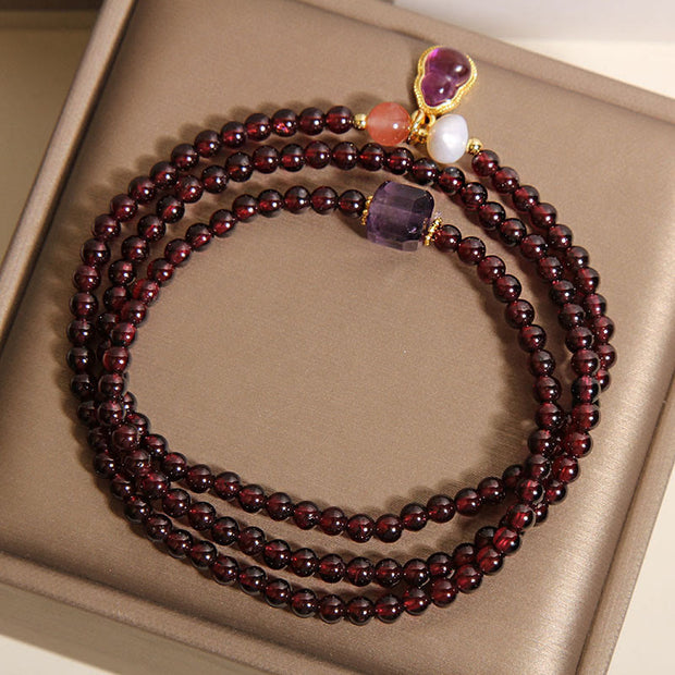 Buddha Stones Natural Garnet Amethyst Gourd Protection Multi-Layer Bracelet - image 3