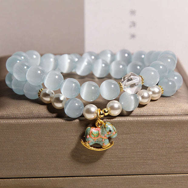 FREE Today: Support and Love Blue Cat Eye Trojan Horse Charm Double Wrap Bracelet - image 3