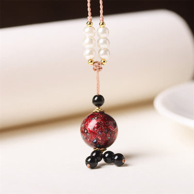 Buddha Stones Ebony Wood Aurora Lacquer Craft Bead Pearl Balance Necklace Pendant - Dark Red Charm(Random Red) - image 1