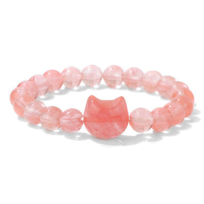 Buddha Stones Lovely Cat Head Red Agate Spiritual Beads Bracelet - Light Red agate(Wrist Circumference: 17-22cm) - image 1