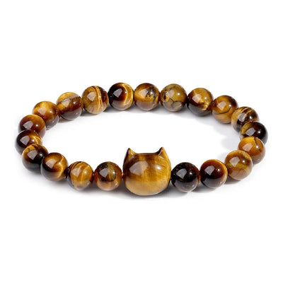 Buddha Stones Cute Cat Tiger Eye Power Beads Bracelet - Tiger eye(Wrist Circumference: 17-22cm) - image 1