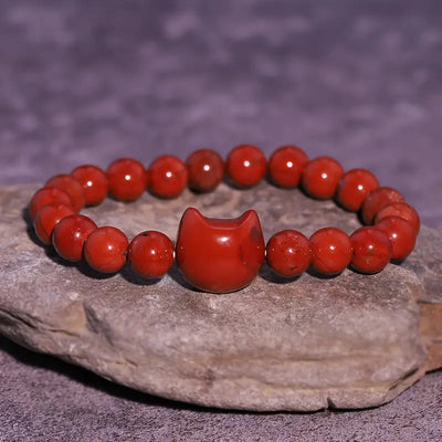 Buddha Stones Faceless Cat Head Design Red Turquoise Luck Bracelet - Red Turquoise(Wrist Circumference: 19cm) - image 1