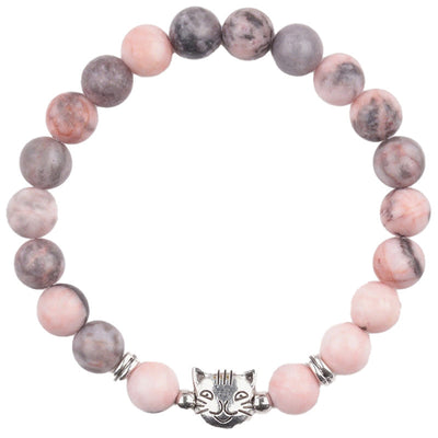 Buddha Stones 8mm Cat Design Zebra Jasper Protection Bracelet - Zebra Jasper(Wrist Circumference: 18.5cm) - image 1