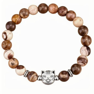 Buddha Stones Cute Cat Natural Zebra Jasper Bead Protection Bracelet - Zebra Jasper(Wrist Circumference: 18.5cm) - image 1