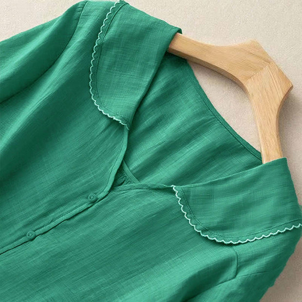 Buddha Stones Casual Plain Button Half Sleeve Middy Collar Cotton Women's Shirt - image 3