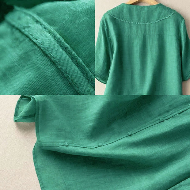 Buddha Stones Casual Plain Button Half Sleeve Middy Collar Cotton Women's Shirt - image 6