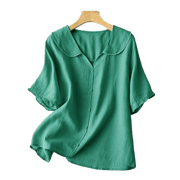 Buddha Stones Casual Plain Button Half Sleeve Middy Collar Cotton Women's Shirt - image 5
