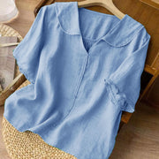Buddha Stones Casual Plain Button Half Sleeve Middy Collar Cotton Women's Shirt - image 17