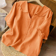 Buddha Stones Casual Plain Button Half Sleeve Middy Collar Cotton Women's Shirt - image 11