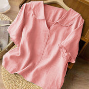 Buddha Stones Casual Plain Button Half Sleeve Middy Collar Cotton Women's Shirt - image 25