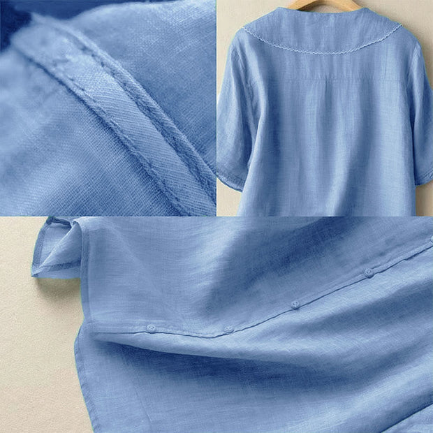 Buddha Stones Casual Plain Button Half Sleeve Middy Collar Cotton Women's Shirt - image 16