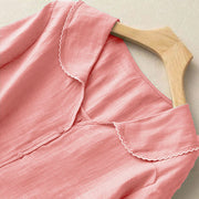 Buddha Stones Casual Plain Button Half Sleeve Middy Collar Cotton Women's Shirt - image 27
