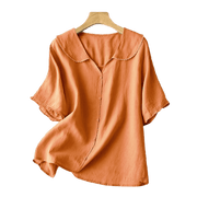 Buddha Stones Casual Plain Button Half Sleeve Middy Collar Cotton Women's Shirt - image 12